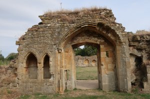 Entrance to the refectory, with storage cupboards to the side