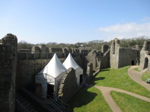 Display tents inside the remains of the castle kitchen