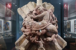 13th century ceiling boss of Samson and the lion