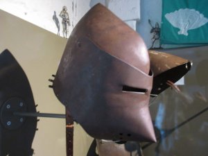 A helmet on display in the castle museum